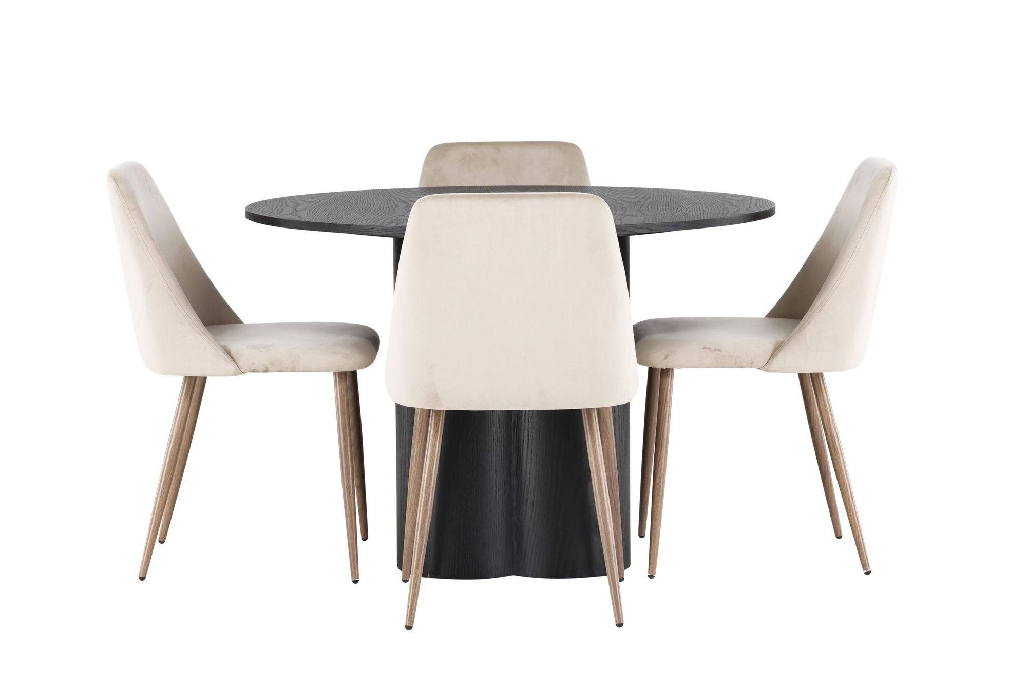 Venture Home Olivia spisebord - Black / Black Veneer +Night Spisebordsstol - Dark walnut / Mocca / Brown Fabric _4