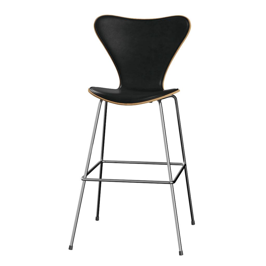 Fritz Hansen - 3197 høj barstol, naturfiner og forsidepolstret i Grace læder Eg - Sort læder - Krom stel - Jacobsen Plus