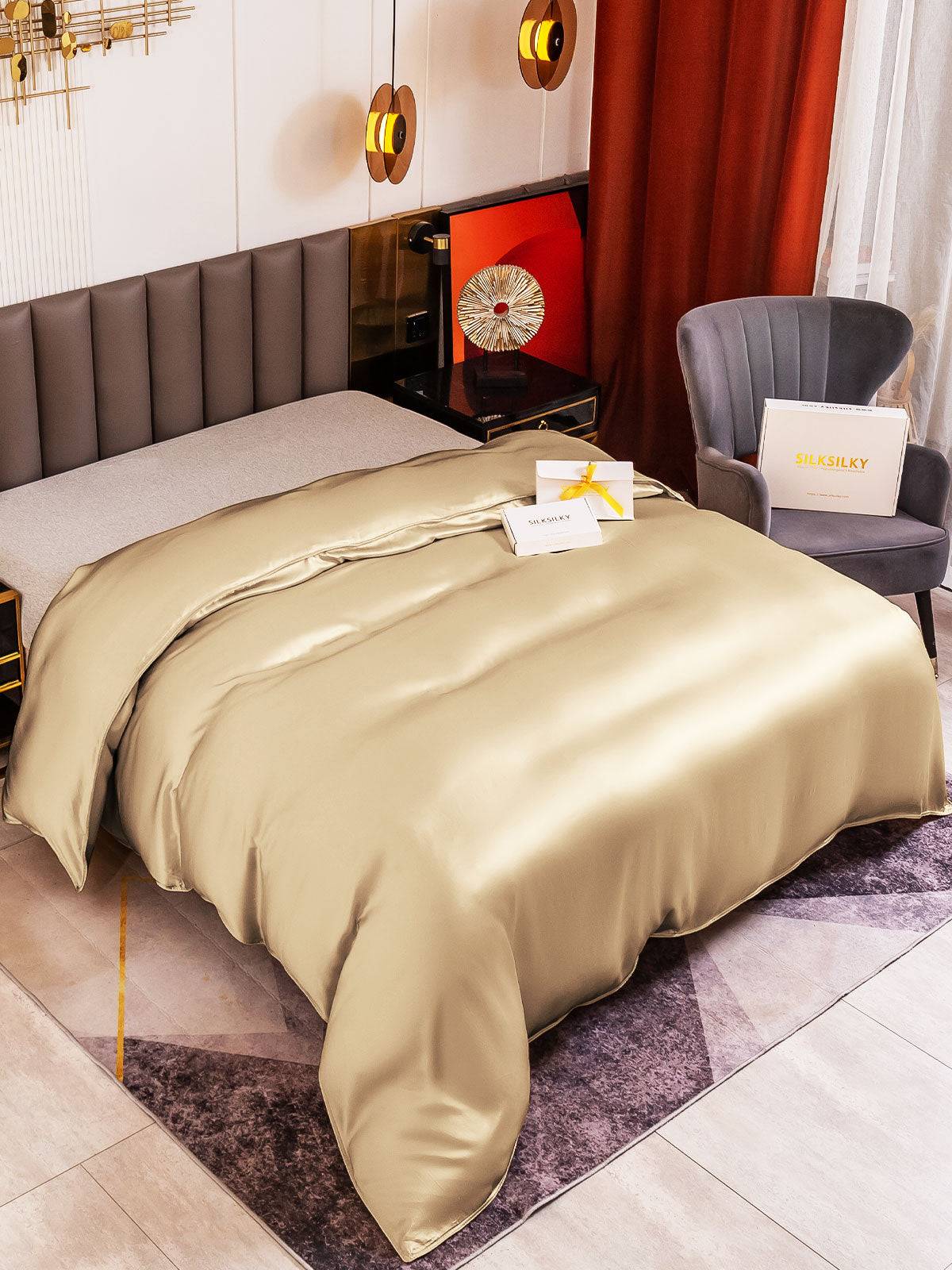 19Momme Mullbärssilke Seamless Påslakan - Beige / 240x220cm