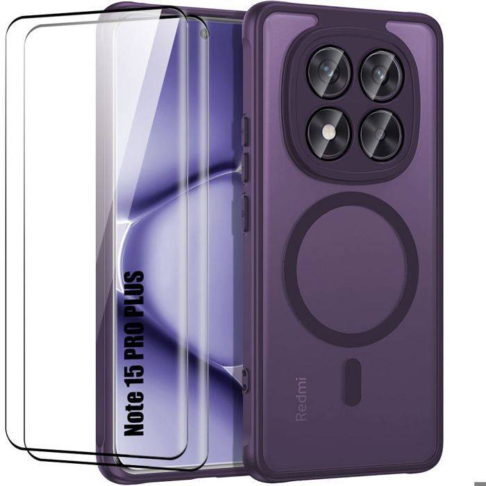 Fodral + 2 Härdade Glas för Xiaomi Redmi Note 15 Pro Plus 5G - med Kameraprotektion - Lila