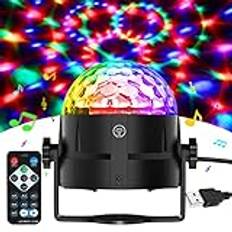 Gobikey discokula, 360° roterande musik aktiverad discolampa LED-partylampa med fjärrkontroll – 3 W RGB dynamisk disco ljuseffekter, 4 m/13 fot USB, festbelysning dörr fest/halloween/barn/bröllop