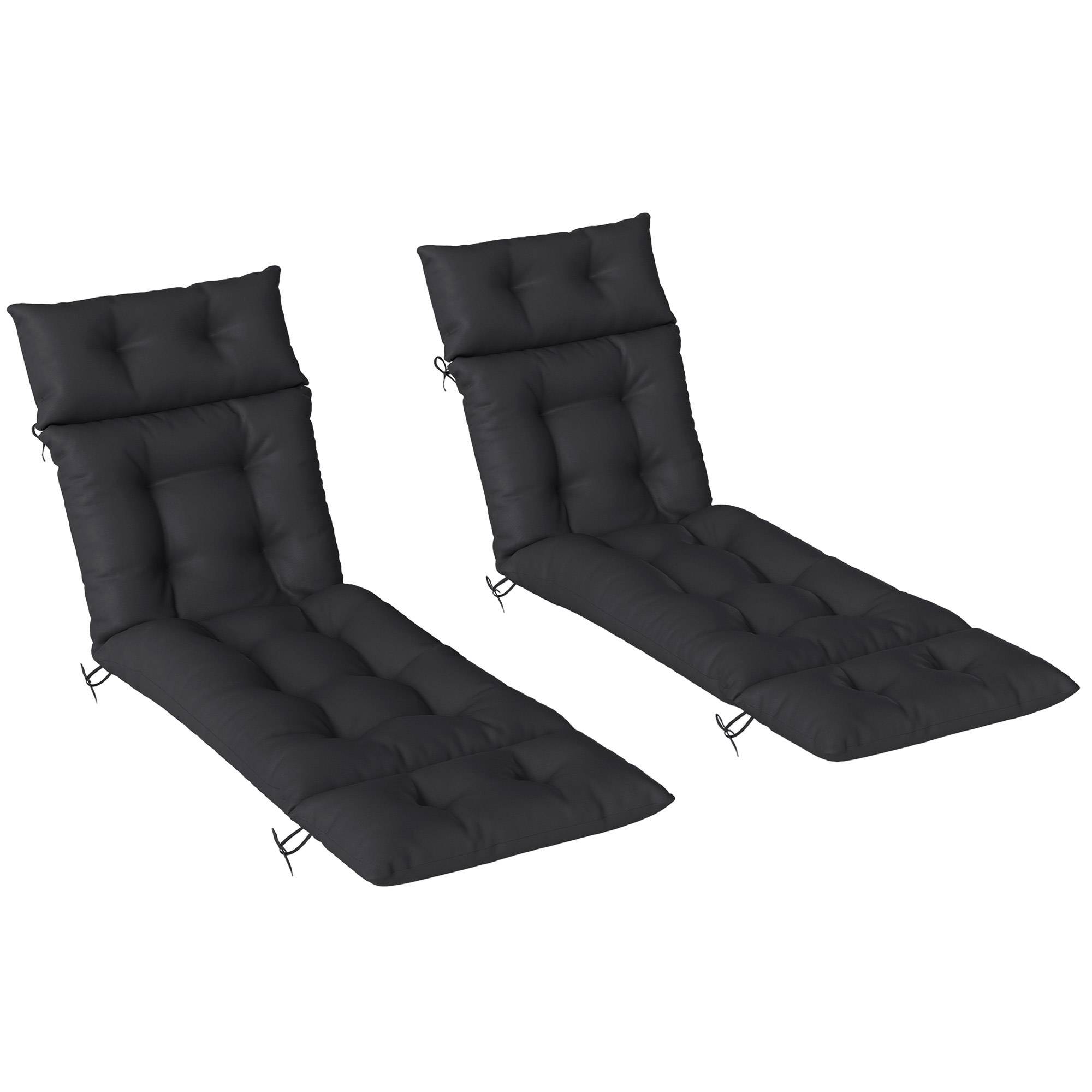 Outsunny Set of Two 190 x 56cm Sun Lounger Cushions - Black