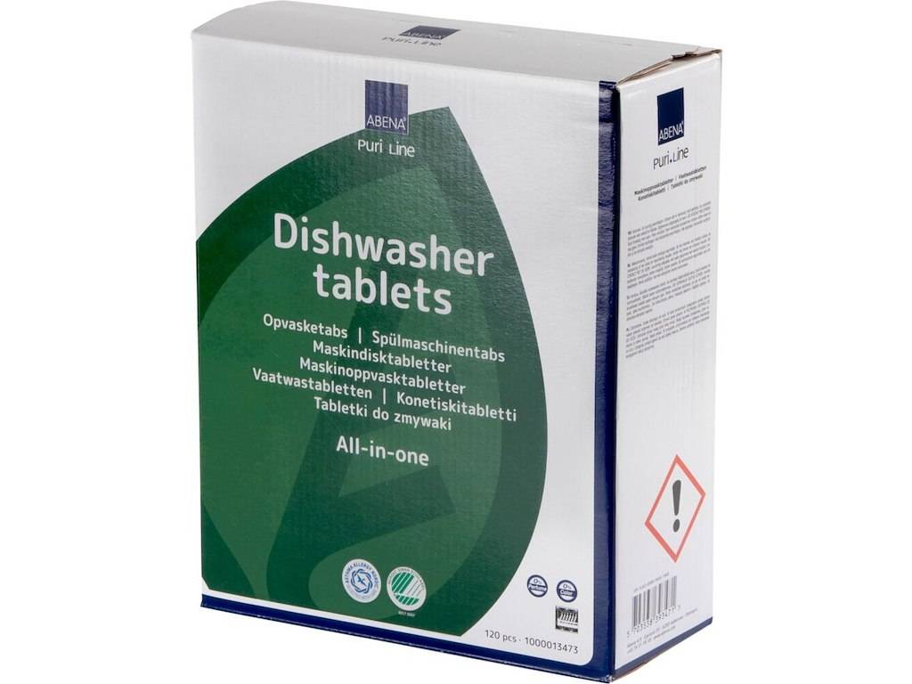 Opvasketabs, ABENA Puri-Line, all-in-one, vandopløselig folie, uden klor, farve og parfume, 120stk.