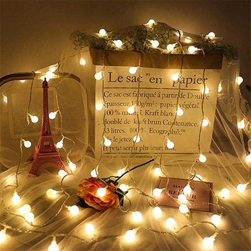 20m 200 lysdioder eu-kontakt led julgran krans strängljus led juldekoration utomhus boll gardin fairy lights - Vit / 30m 300 led bollar