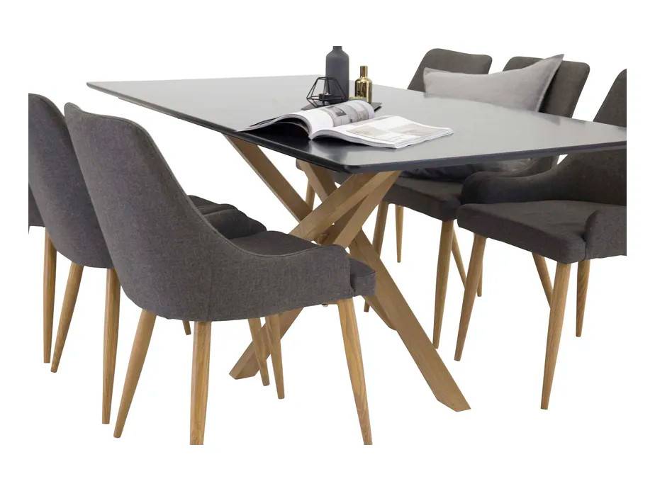 Venture Design Piazza & Plaza matgrupp Svart/grå 6 st stolar & bord 180 x 90 cm