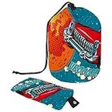 Eslifey Resesminkväskor tunna makeupväska, multifunktionella toalettväskor rund organiserare förvaringsficka, rolig retro bil bryta jorden, Flerfärgad 1, 9.9x6.9in/25.2x17.6cm