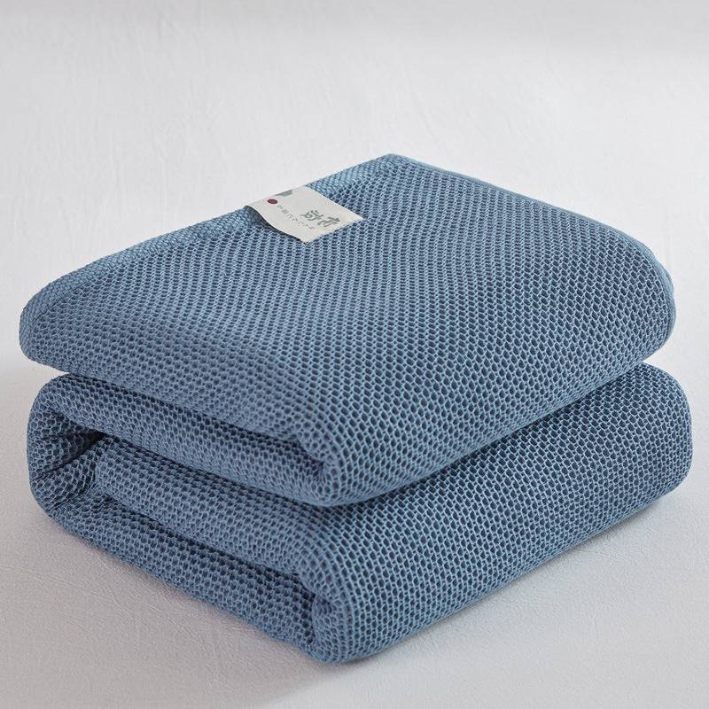 Cotton Honeycomb Towel Quilt Single Double Nap Blanket - Lake Blue / 100x150cm
