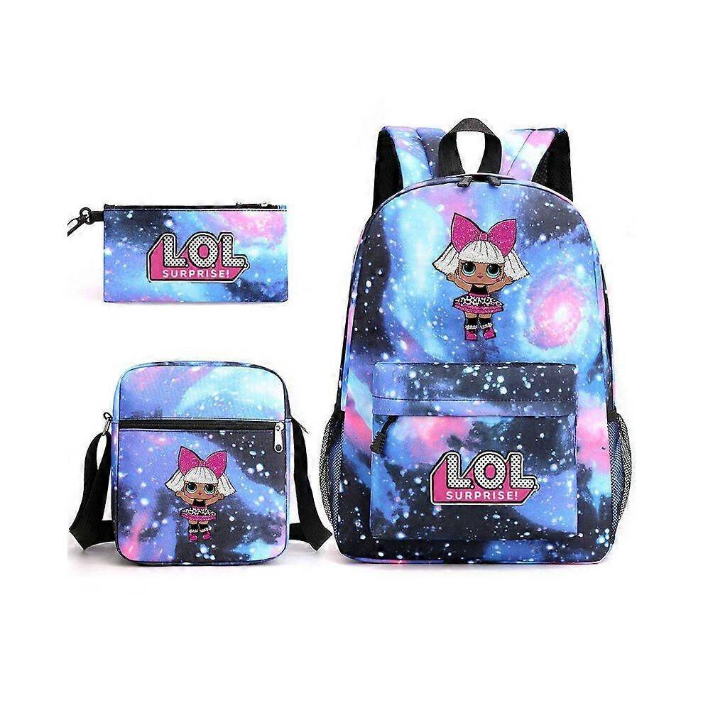 (3pcs set, 4) LOL Surprise Dolls Children School Backpacks for Girls Cute Cartoon Waterproof Lightweight Kids School Bag