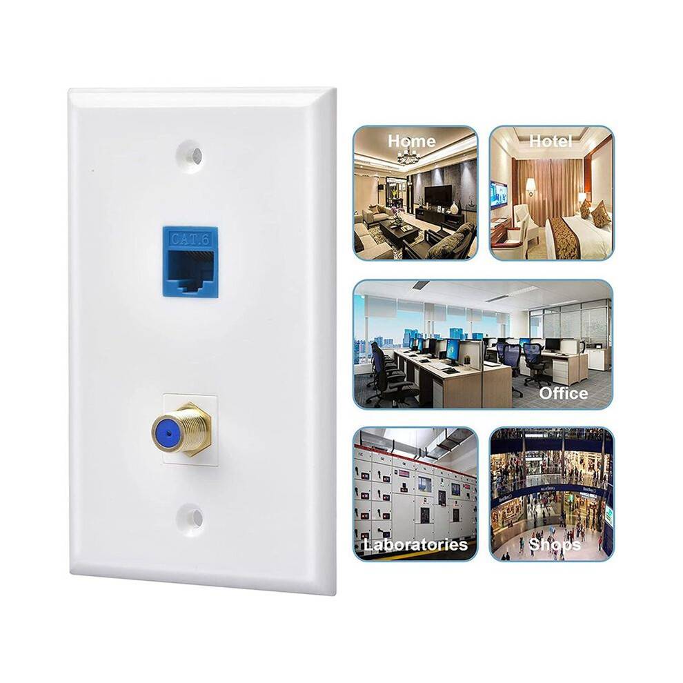 6 Packs Ethernet Coax Wall Plate Outlet with 1 Cat6 Port and 1 Gold-Plated Coax F Type Port RJ45 Wall Plates