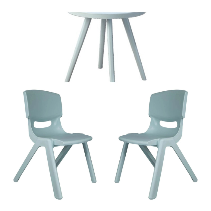 Oscar - Kids Table + 2 x Chair – Pastel Blue Set