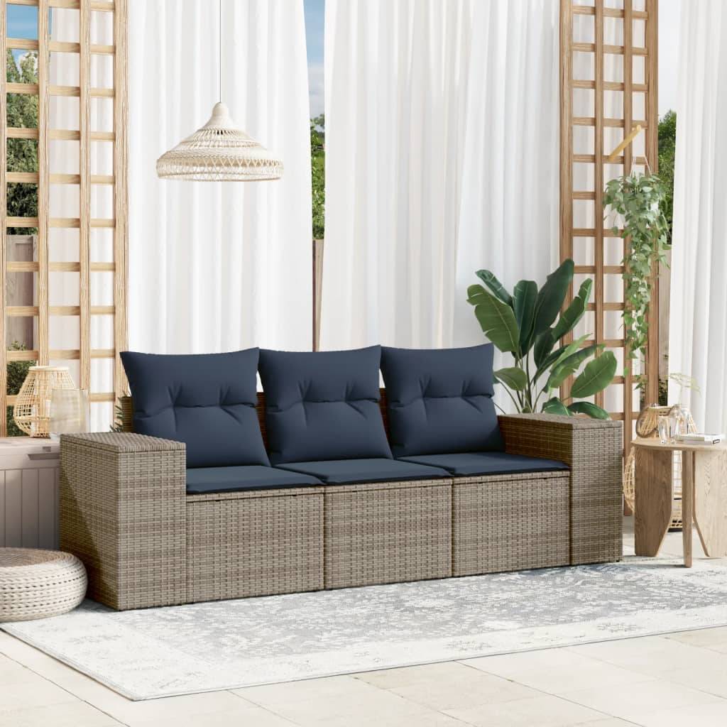 vidaXL havesofasæt 3 dele med hynder grå polyrattan
