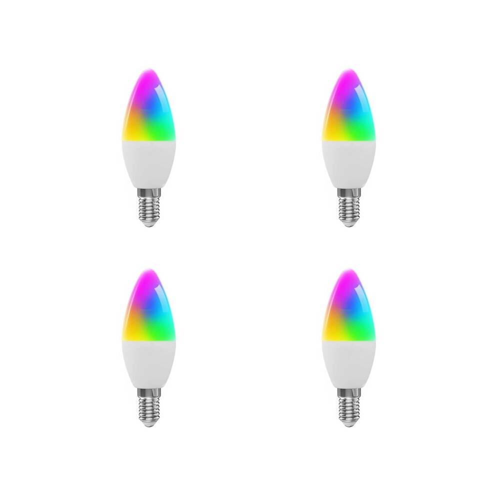 4X Tuya E14 Bulb Dimmable Five-Way Spiral Candle Bulb WiFi RGB Bulb Remote Control and Voice Control 9W