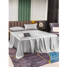 25Momme 3st Siden Sängkläder Set (Platt Lakan + 2x Örngott) - Silver / 1.6m Säng(260x275cm+2x50x60cm)