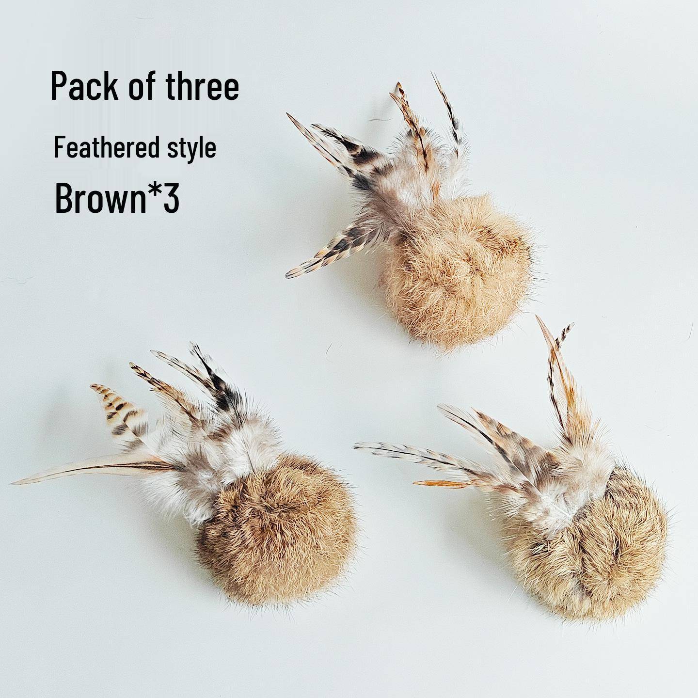 Handmade Rabbit Fur Cat Teaser with Natural Feathers