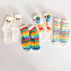 4pairs Thin Comfortable Breathable Non-Binding Leg Multicolor Stripes Caterpillar Pattern Mesh Children Socks