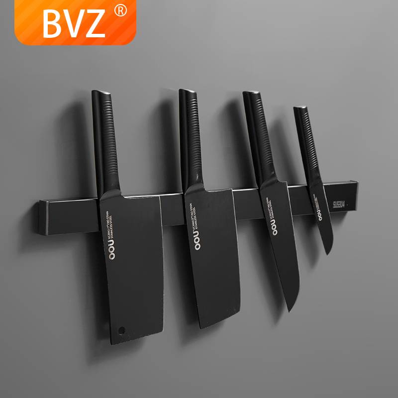 Bvz rostfritt stål magnetisk knivhållare knivblock väggmonterad magnet knivhållare stativ för knivar - silver- 40cm