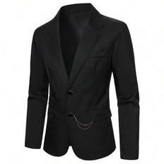 Men&#39;s Solid Color Lapel NeckLong Sleeve Casual Suit Jacket Suits For Men Black Suit For Groom Men Black Dress Outfits Slim Fit Wedding Suits For Men - Black - L,M,S,XL,XXL