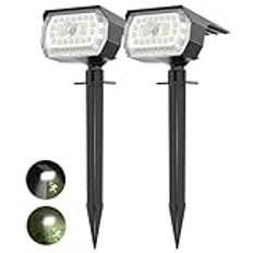 Solcellslampor, 43 LED solrörelsesensor lampor utomhus sollandskap spotlights 650 LM, kallvit 6 500 K IP65 vattentät trådlös soldrivna spotlights för gård uppfart gångväg 【2-pack】