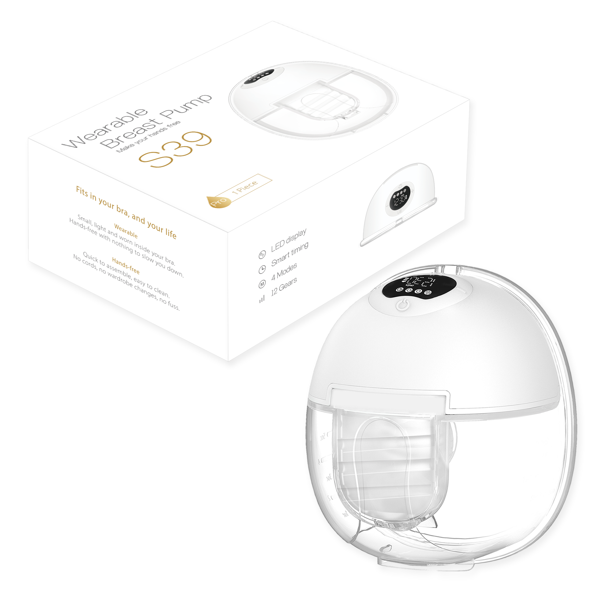 Customize Hot sale 4 modes 12 levels wireless electric breast pump BPA-free silicone wearable hands-free S39 breast pump