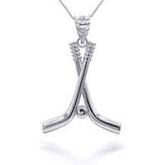 Hockey Sticks Puck Sports Pendant Necklace in Sterling Silver - silver