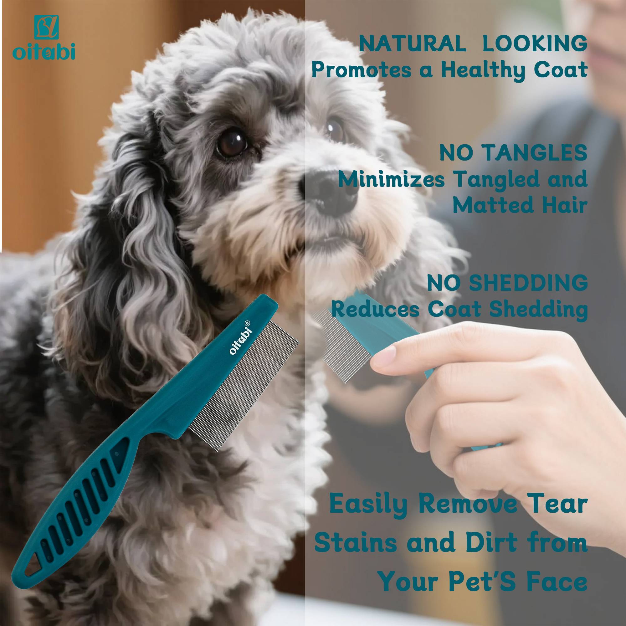 Oitabi 1/2PCS Dog Face Comb Flea Comb for Dogs Fine Tooth Tear Stain Remover Comb, Removes Crust Mucus Stains Face Brush for Cat