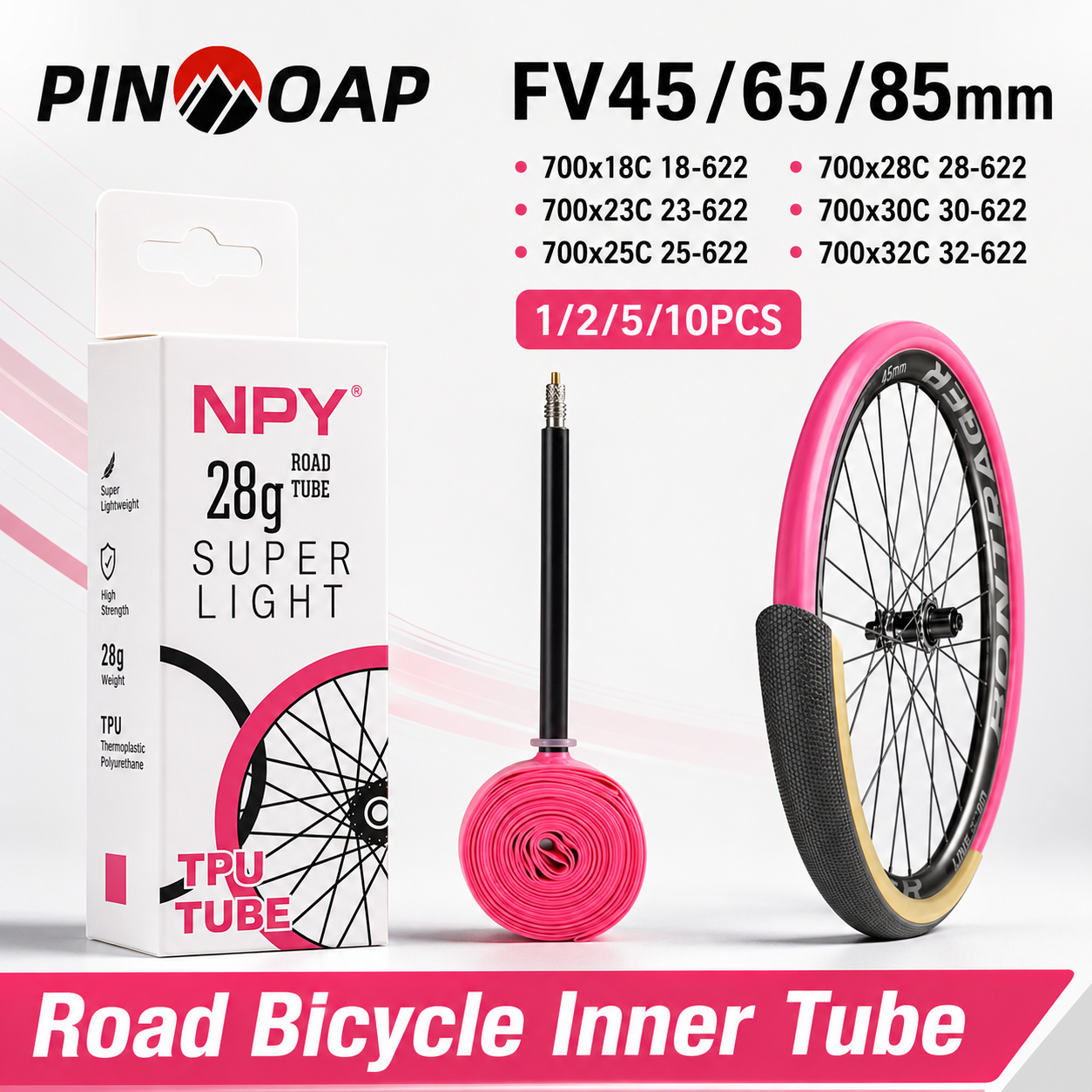 PINMOAP NPY Road Bicycle Inner Tube Ultra Light TPU 700x18-32c Inner Tube 45/65/85mm French Air Nozzle Riding Bicycle Inner Tube