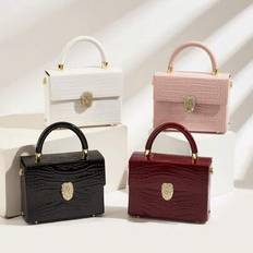1pc Glossy Crocodile Embossed Handbag, Luxury Women's Tote Bag, Shoulder Bag, Featuring Gold Snake Head Buckle Decor, Green & Pink Gemstone Inlaid, Fa - Multicolor