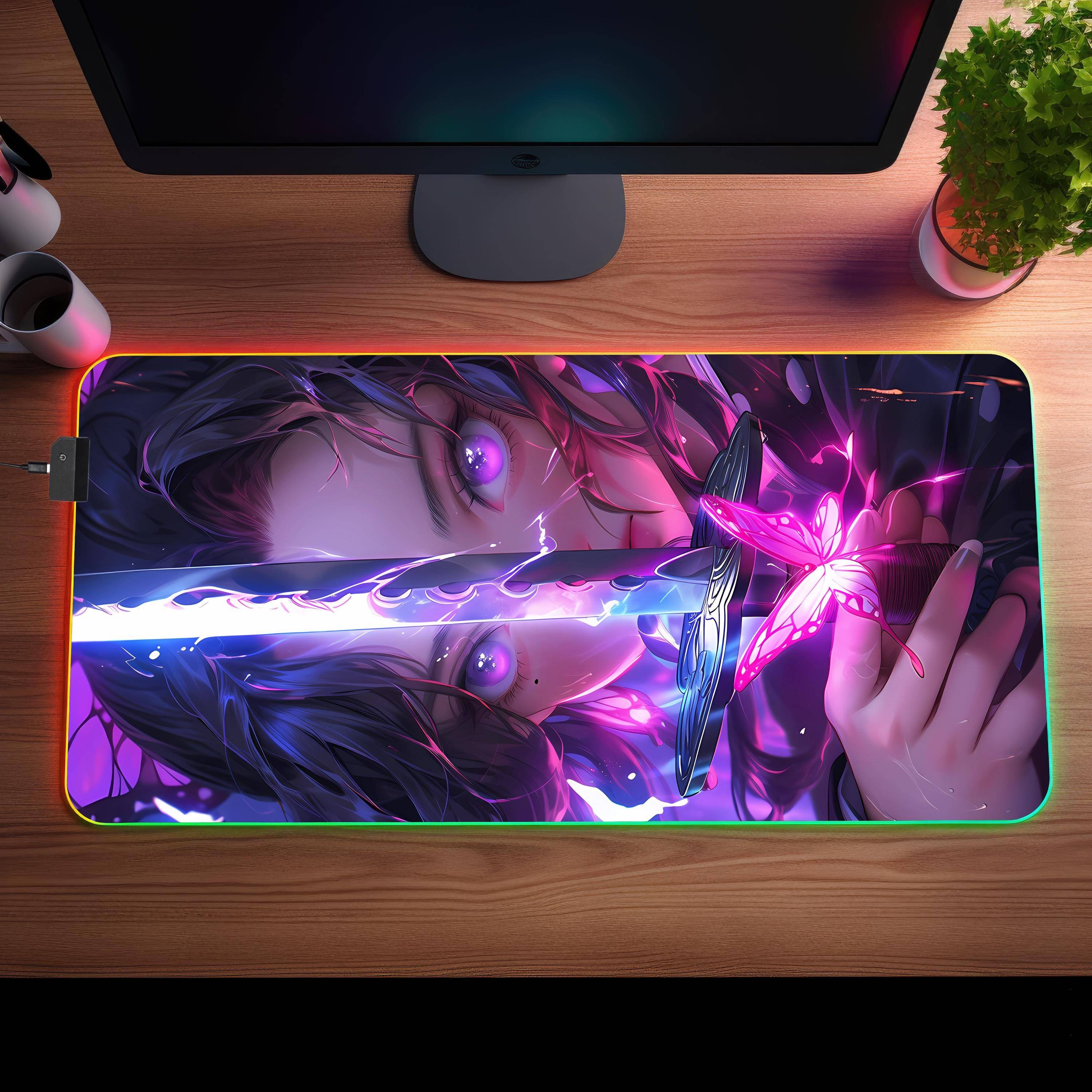 Custom Anime LED Gaming Mousepad - Personalisierte RGB Schreibtischmatte - Otaku Geschenk für Gamer - Große Größe, Light Up, Shonen Anime Art