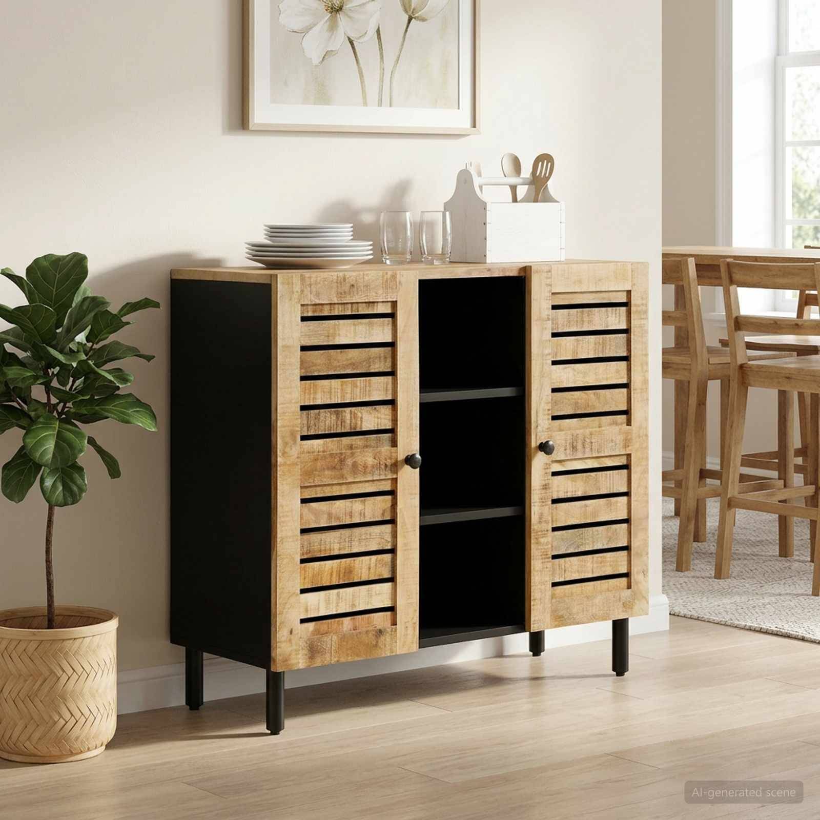 vidaXL Opbevaringsskabe Naturfarvet 90 x 33 x 75 cm Massivt mangotræ
