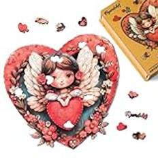 Figured'Art Träpussel vuxen och barn 200 bitar - ängel och hjärta - originaldesign 28,5 x 28,3 cm unik form med premium trälåda, perfekt att ge som gåva