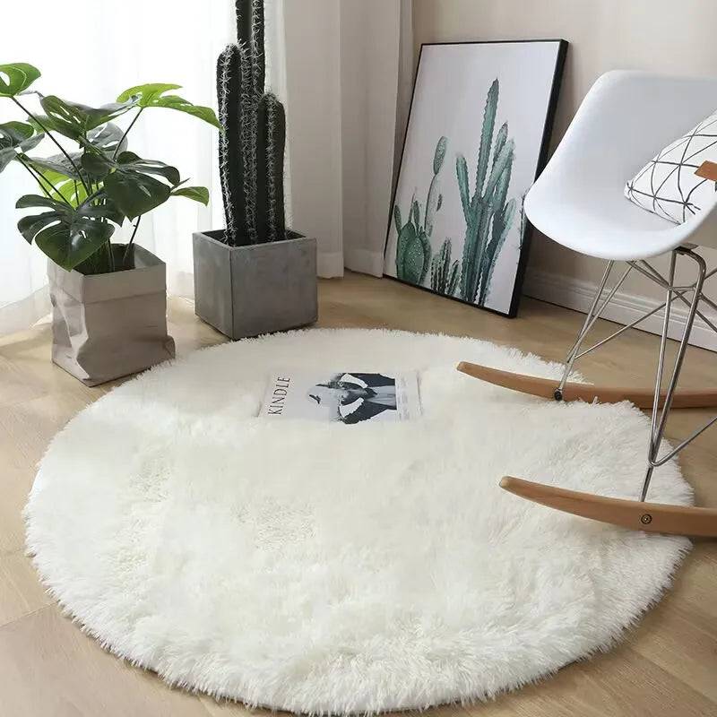 Plush round carpet living Room Decoration Children's Bedroom fluffy white carpet - White / 200cm Diameter