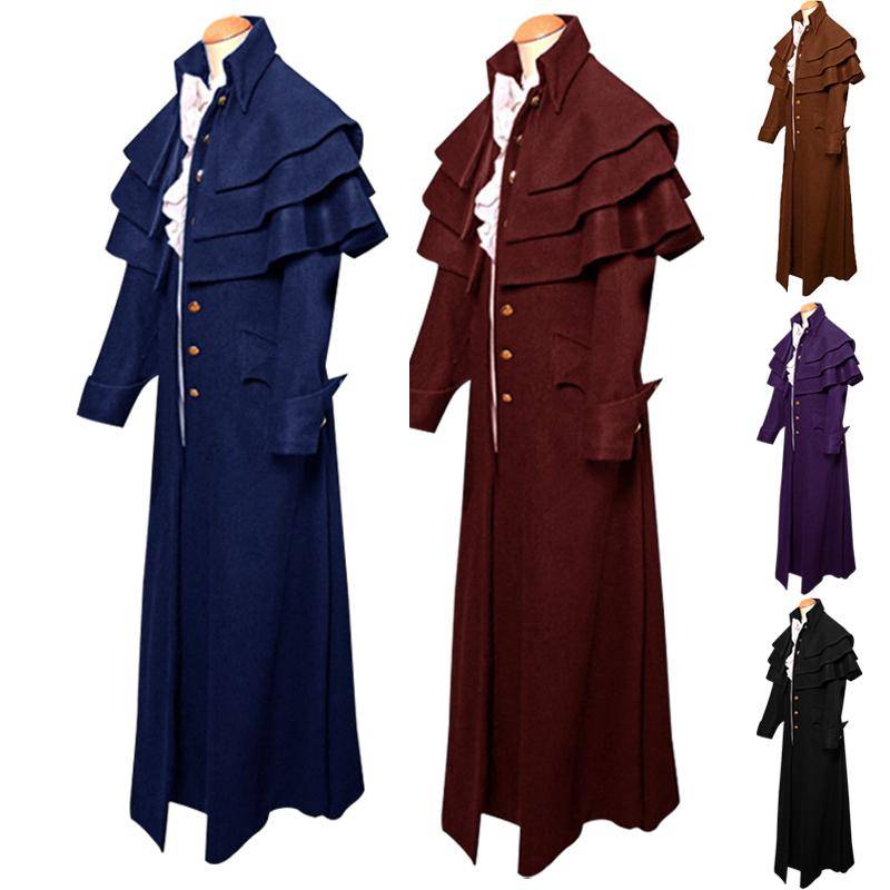 Medeltida Retro Herr Steampunk Trenchcoat Gotisk Jacka Kostym Cosplay cm