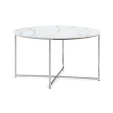 Manor House Nelly Soffbord 80 cm Runt Marmormönster - Glas/Vit/Krom Vit Glas