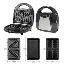 3-i-1 smörgåsmaskin, paninipress, våffeljärnsset med 3 avtagbara non-stick-plattor, 750W brödrost, perfekt för smörgåsar, grillad ostbiff, svart våffe