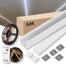 Zigbee Lysskinne til Troldtekt | 6m Sæt | 24v COB LED | Hvid | 3000K