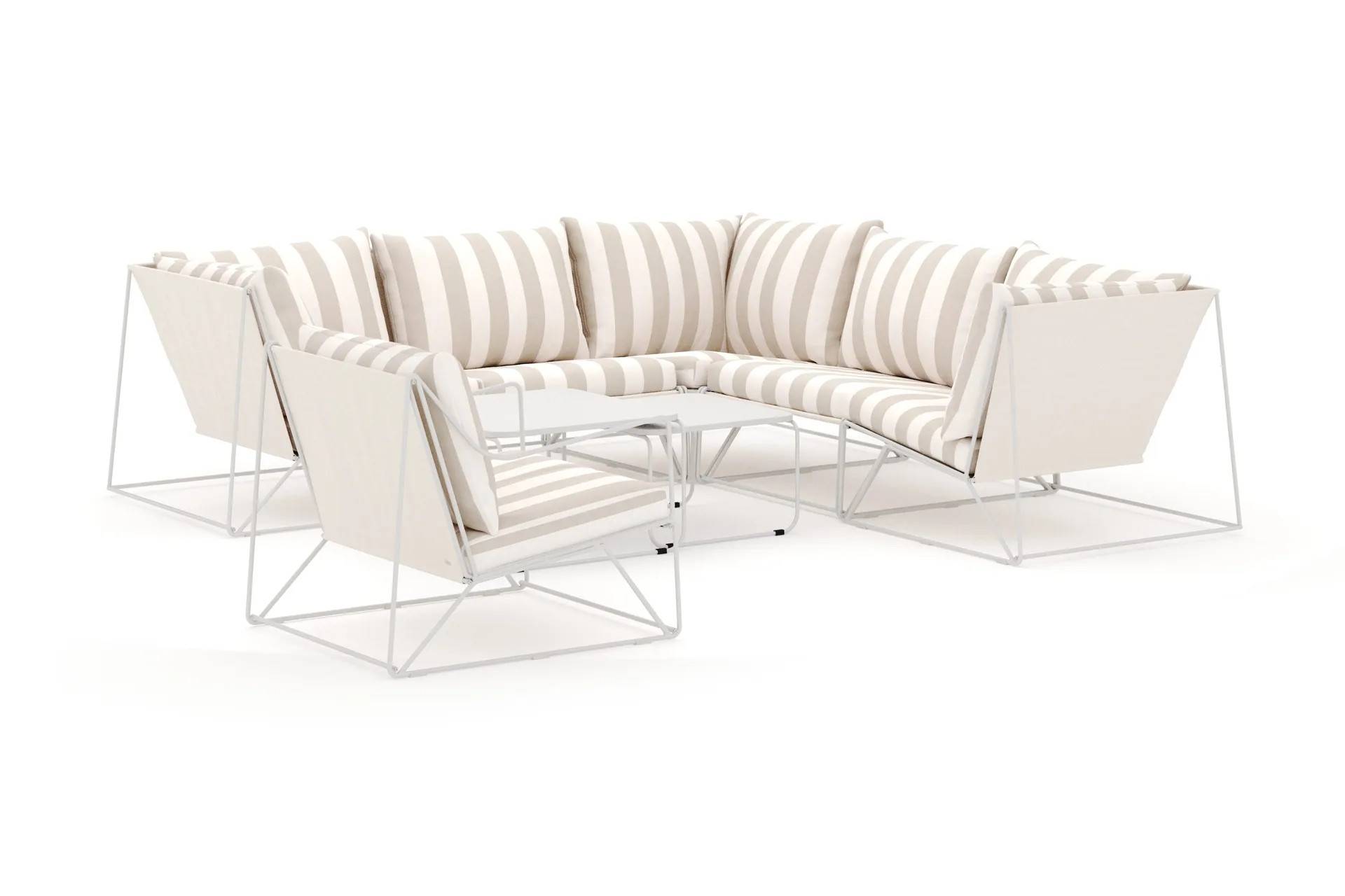 Comfort Garden Usteryd utomhus hörnsoffa 6-sits vändbar med fåtölj - Beige/Striped Altanmöbler