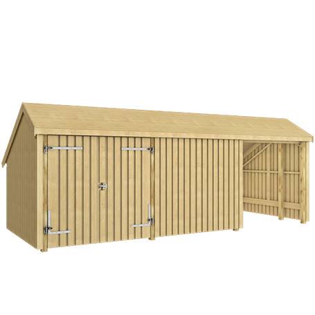 Multi Trädgårdshus 15,5 m2 - 3 moduler med db.dörr och stängd/öppen framsida