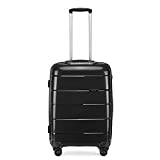 Kono Hårt skal bagage inbyggt TSA-lås 4 hjul spinner polypropylen resväska med YKK dragkedja, Svart, S (55cm - 38L)