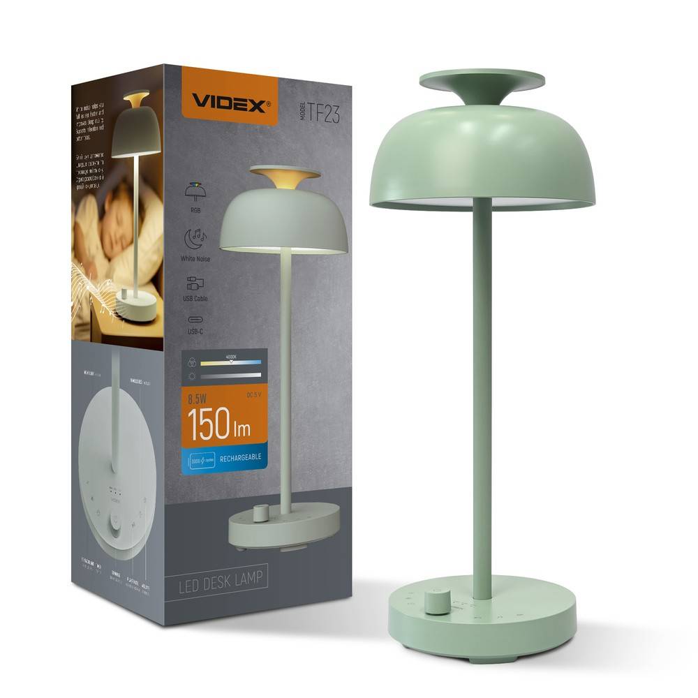 Laddningsbar LED-skrivbordslampa med white noise - Neutralvit + RGB, grön, inkl. ljuskälla - Dimbar : Dimmer inbyggd, Kulör : Neutral