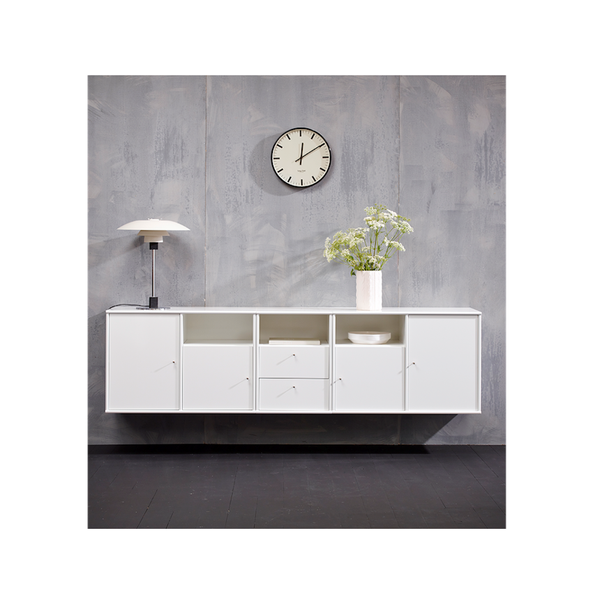 Mistral snehvid skænk - 4 låger m. 2 skuffer 220 cm x 61 cm x 42 cm | Møbelsalg.dk