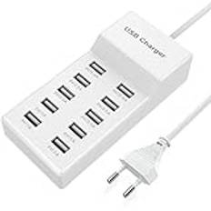 USB-laddare med flera portar, 10-portars USB-snabbladdning, 40 W, kompatibel med iPhone 11/12/13/14/15/Samsung S21/S22/S23/S24/Xiaomi/Huawei/Oppo/OnePlus/andra enheter