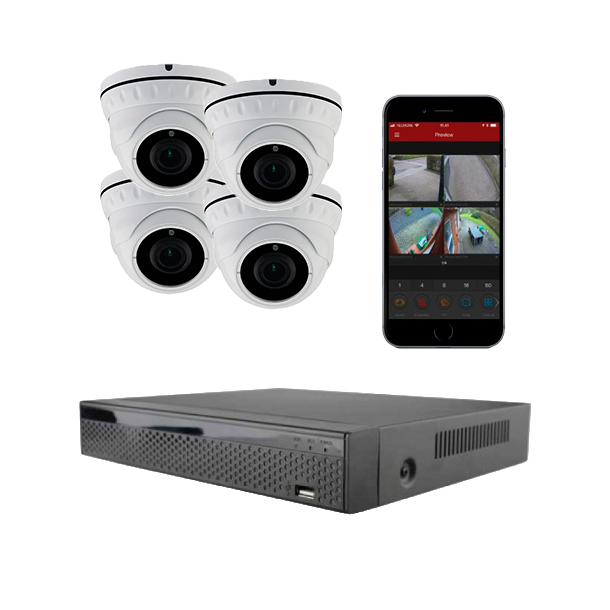 SecVision IP overvågningspakke med 4 dome kamera.