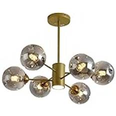 Lighting Guld Glas Bubble Cluster Ljuskrona Sputnik Taklampa med Led Spotlight Amber Black Ball Mid Century Modern ljusarmatur för vardagsrum Matsal Kök Sovrum, Rökgrå(12 Lig Lighting