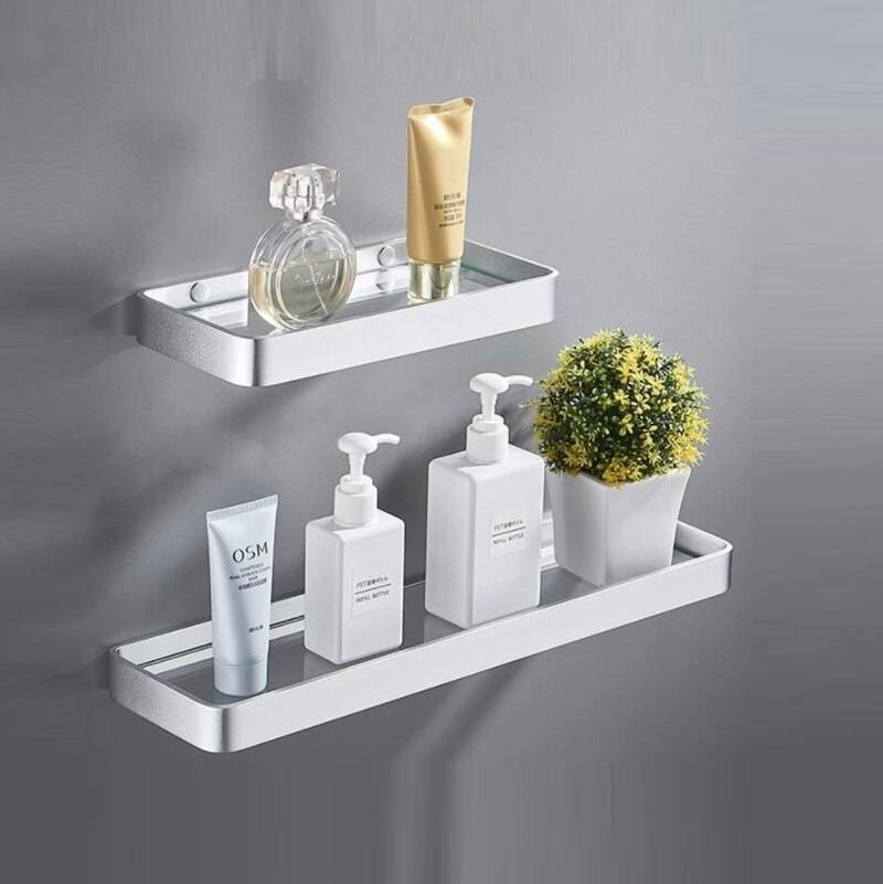 Badrumshylla bad dusch hylla spikfritt glas hylla satin badrum hörnhylla 25-50cm aluminium köksförvaringshållare - 30cm vita