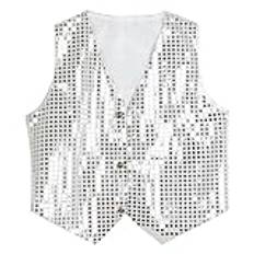 Kostymväst glitter unisex färgglad ärmlös paljettväst spets undertröja, Vitt, 4XL