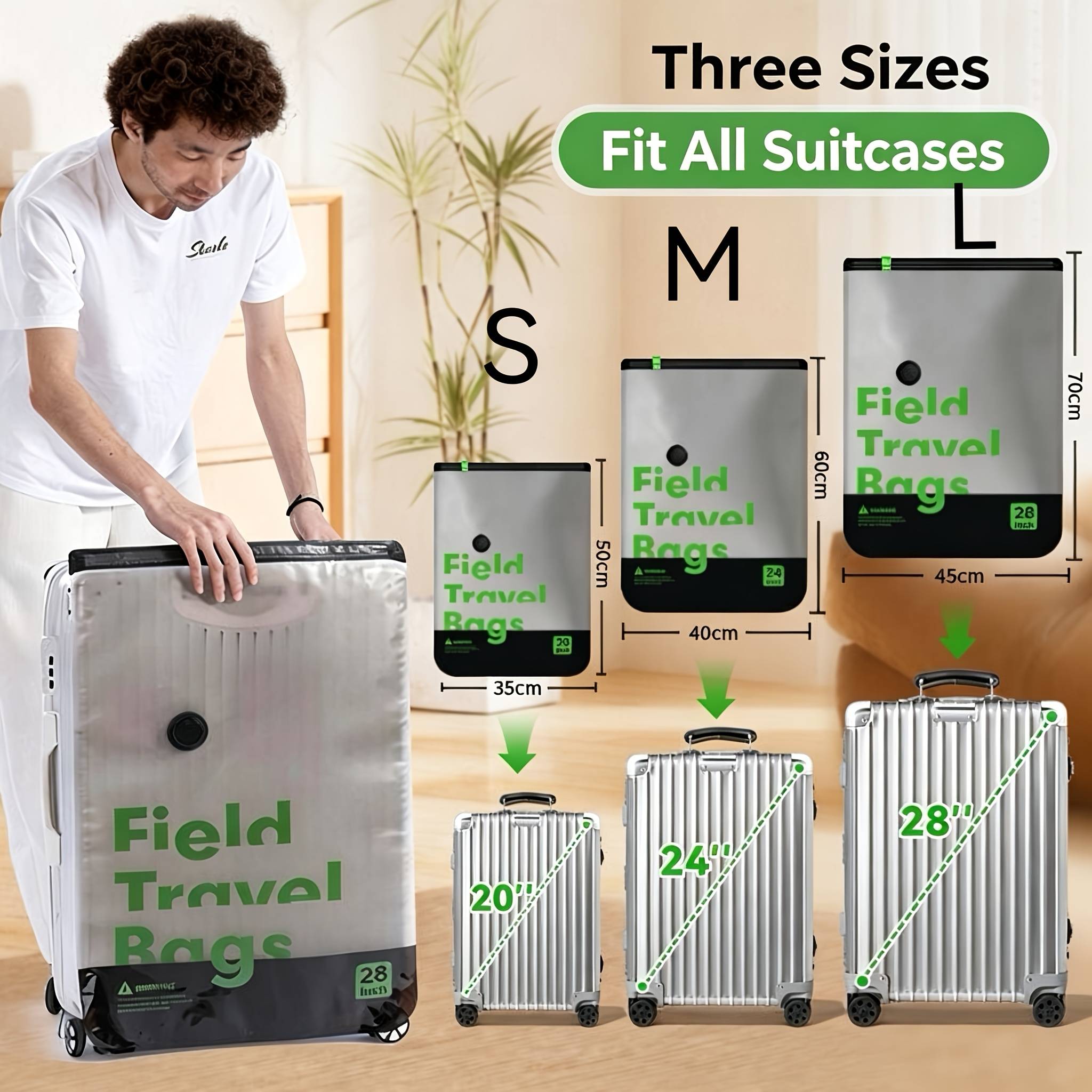 3pcs Extra Thick Travel Compression Bags, Vacuum Storage Bags For Clothes And Down Jackets, 3 Sizes Fit 20/24/28 Inch Luggage, Space- Organizer For Business Trips And Camping