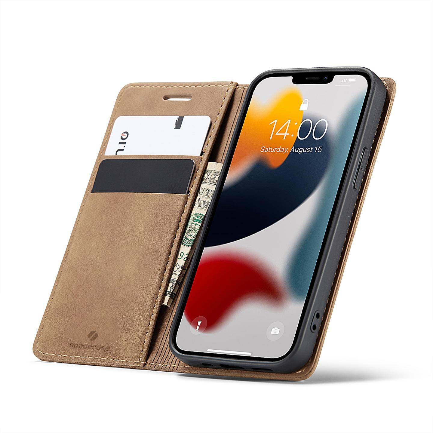 Plånbok med plats för kort iPhone 13 Mini Ljusbrun