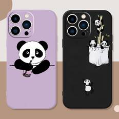 TEMU 2 Pcs Cute Panda Pattern Phone Case For 11 12 13 14 Pro Max Mini Xr Xs X 7 8 Plus Se2020 Shockproof Silicone Car Fall Phone Cases Gifts Soft Black Purple Cover