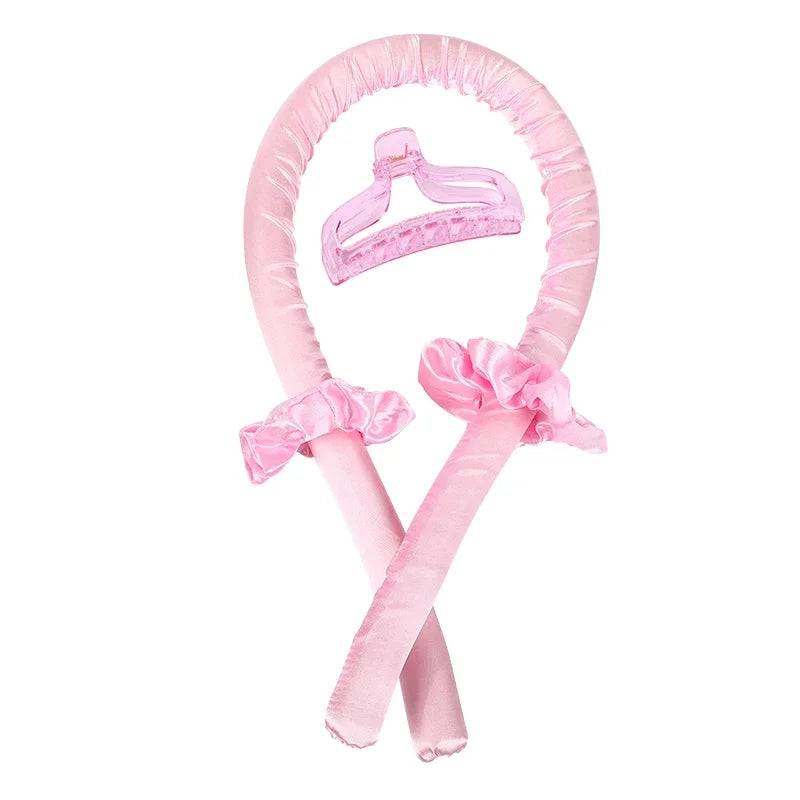 Heatless Curling Rod Headband No Heat Silk Curls Ribbon Hair Rollers Sleeping Soft Headband Lazy Hair Curlers Hair Styling Tools - Pink with Clip / CHINA