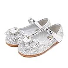 YOSICIL Flicka prinsesskor Elsa kristallskor frost sandaler fest glitter pumps festlig ballerina karneval utklädnad barn maskerad kostym tillbehör skor, Silver 1, 24 EU